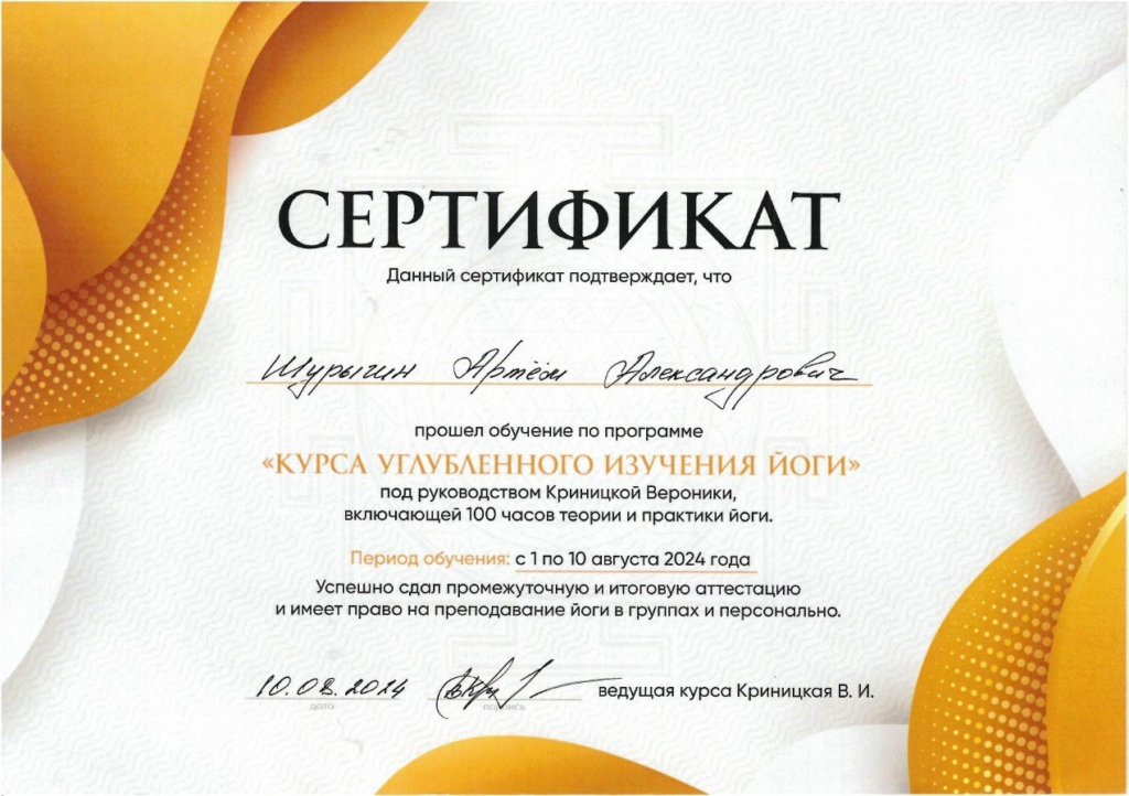 Сертификат Артём Шурыгин